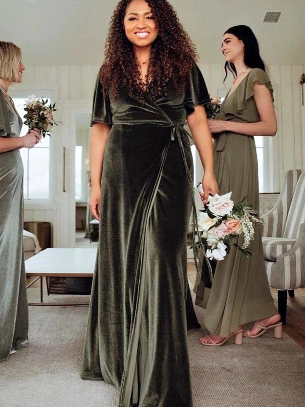 Meghan Velvet Wrap Maxi Dress | Olive - XXXL